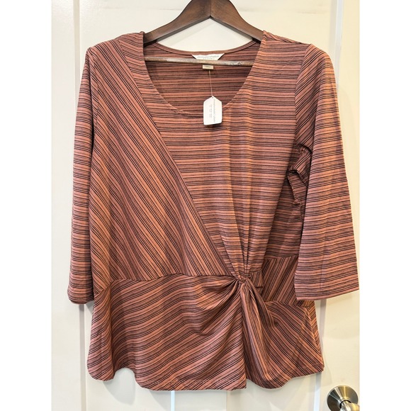 Christopher & Banks Tops - Christopher & Banks Petite Mauve Striped Twist Front 3/4 Sleeve Top P/XL NWT